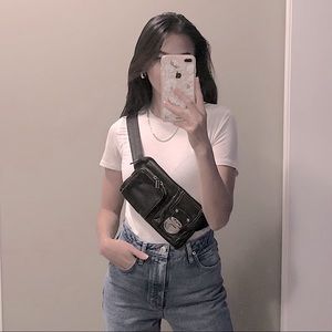 Leather Black Fanny Pack Waist Bag Crossbody